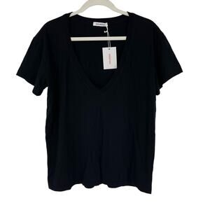 Good American Size 2 Cotton Classic V-Neck Tee Black T-Shirt Medium NWT